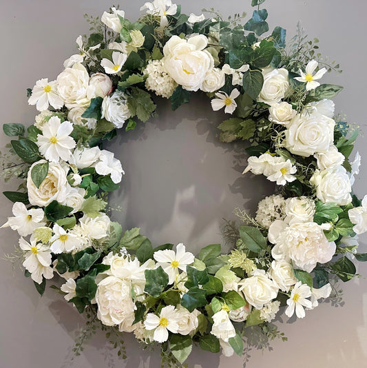 White Floral Silk Wreath