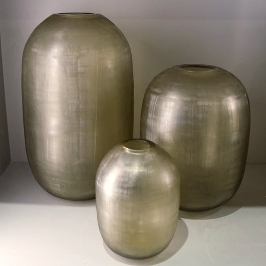 Smoke Tan Grid Cut Vase